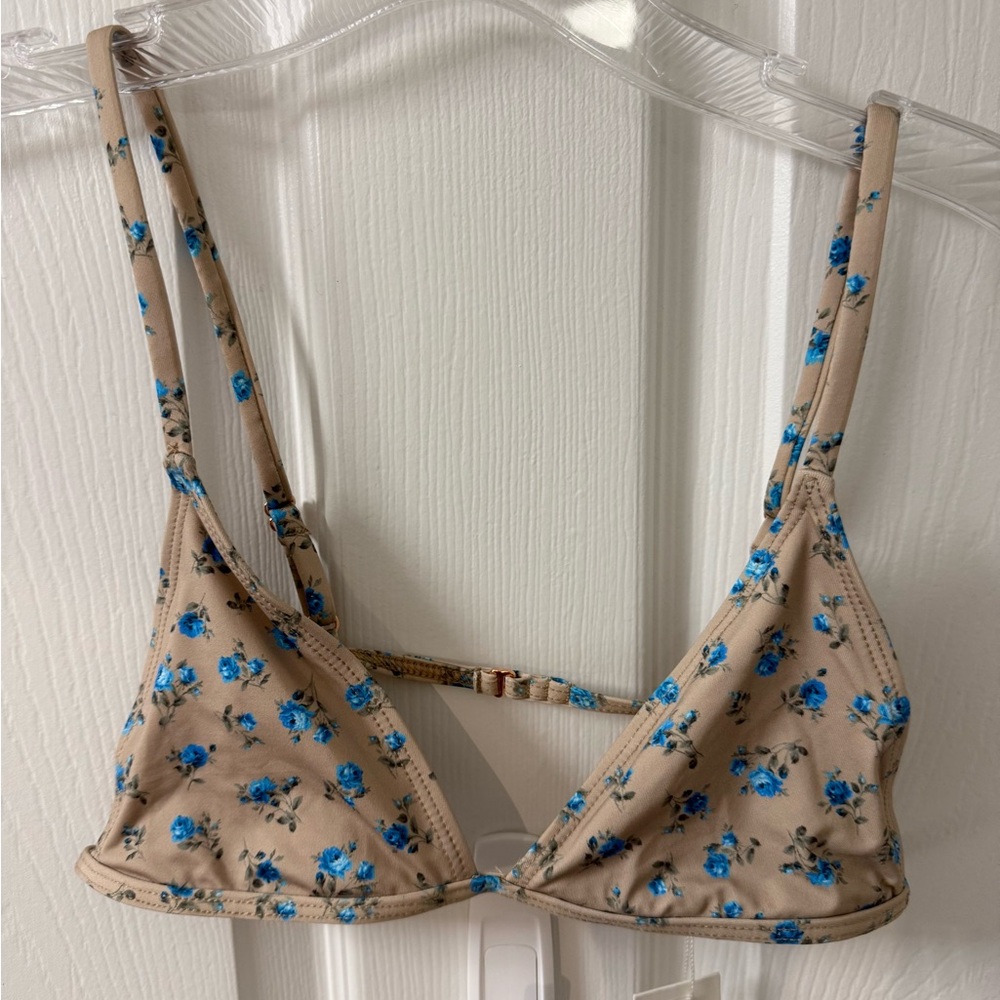 [NWT] Frankie's Bikinis Tan and Blue Floral Bikini S/M, Spring Bloom pattern - Picture 3 of 10